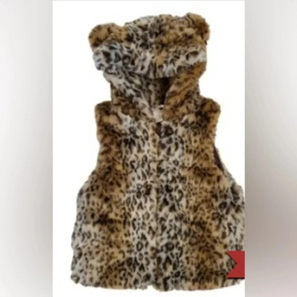 KATE SPADE Girl's Faux Fur Cheetah Vest with Hoodie - Picture 1 of 5